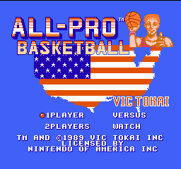 All-Pro Basketball title screen for NES